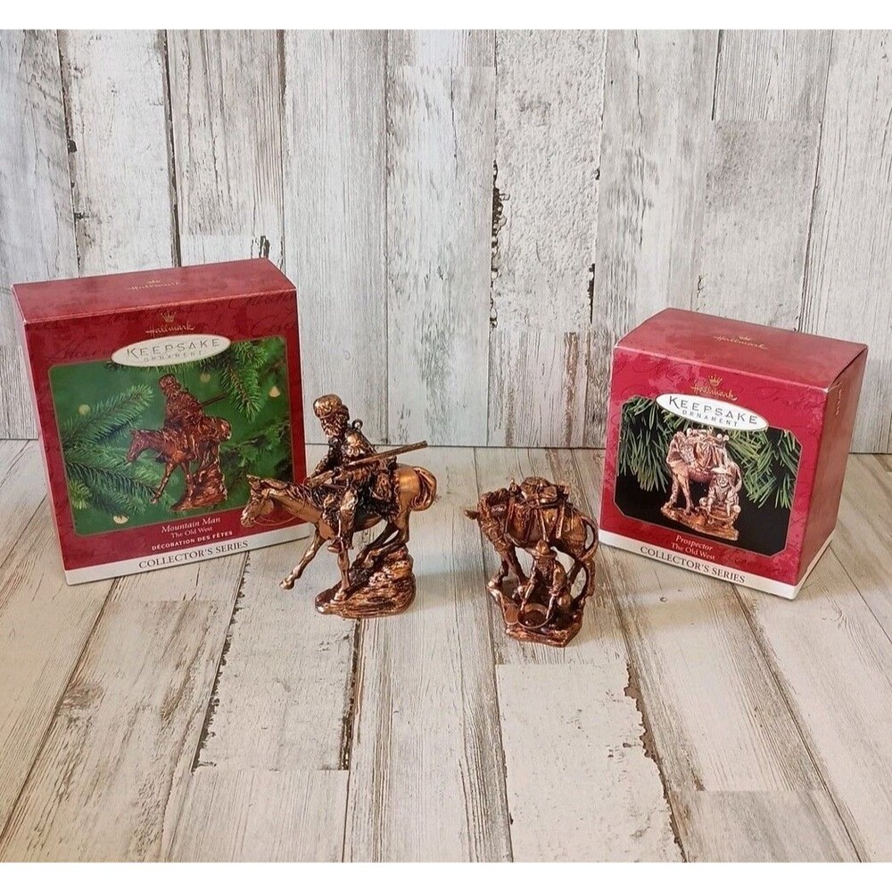 Vtg Hallmark Keepsake Ornament Lot Prospector & Mountain Man Old West 1999-2000